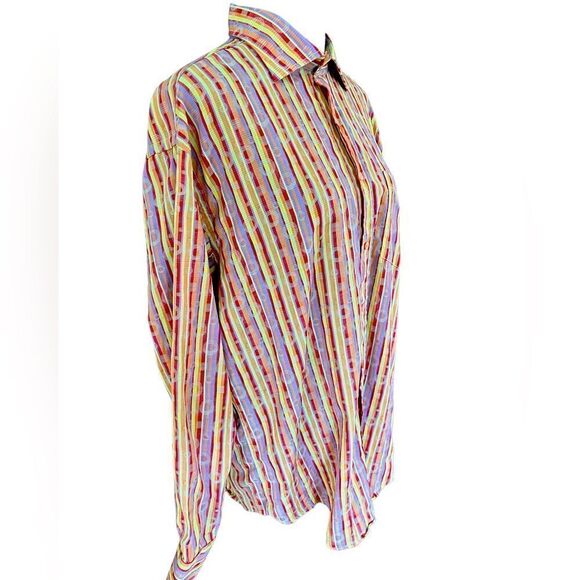 Bugatchi Uomo colorful 100% cotton button front striped shirt, size L - Picture 4 of 6